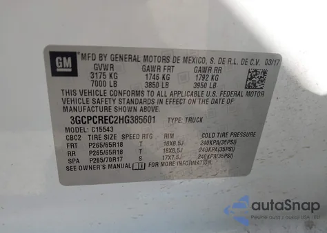 2017 Chevrolet Silverado 1500 1Lt z USA, uszkodzony, nr VIN 3GCPCREC2HG385601